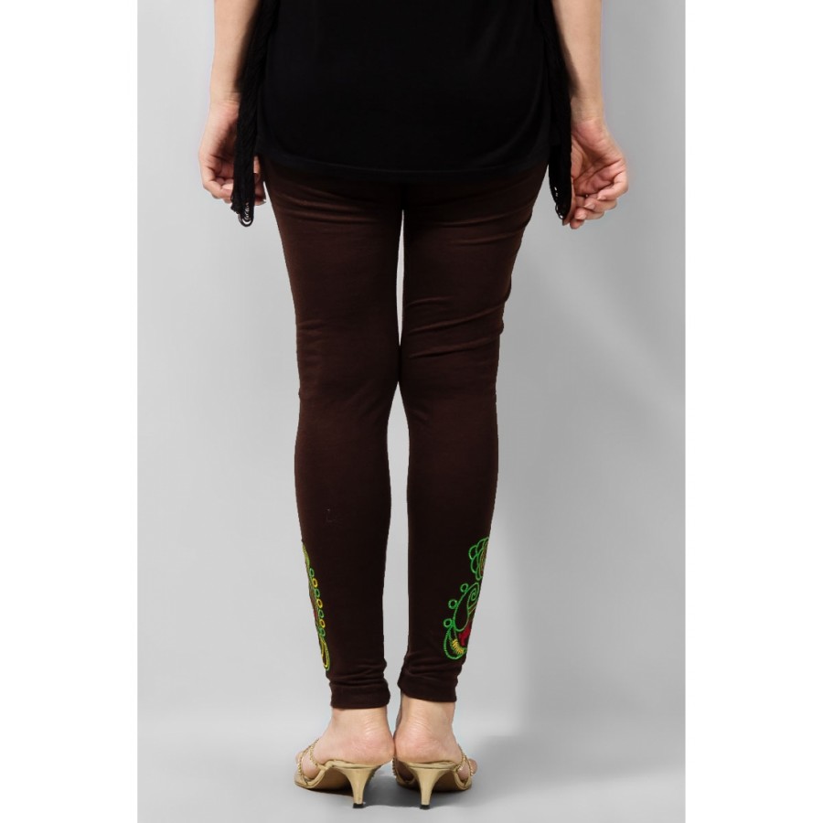 Women's Brown Viscose Embroidered Tights. MVC-16